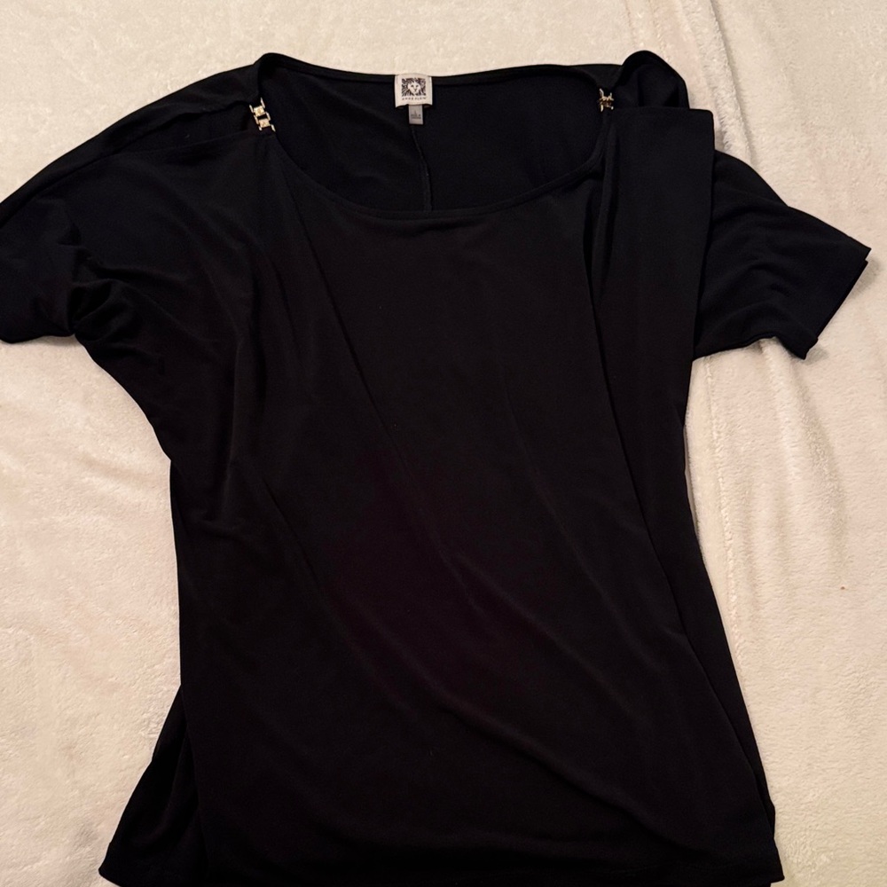 Anne Klein Black Short Sleeve Top with Gold Accents